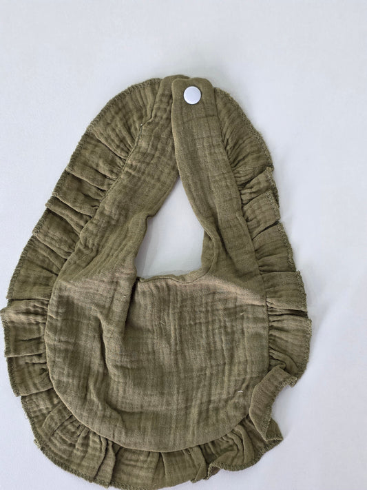 Custom Embroidered Muslin Ruffle Bib