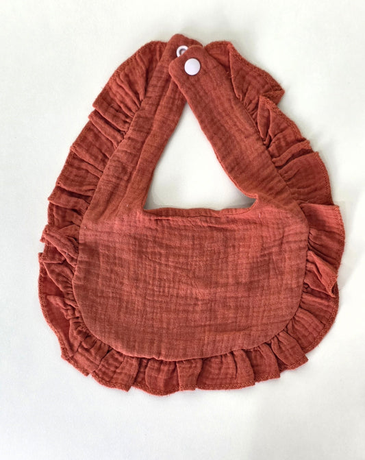 Custom Embroidered Muslin Ruffle Bib